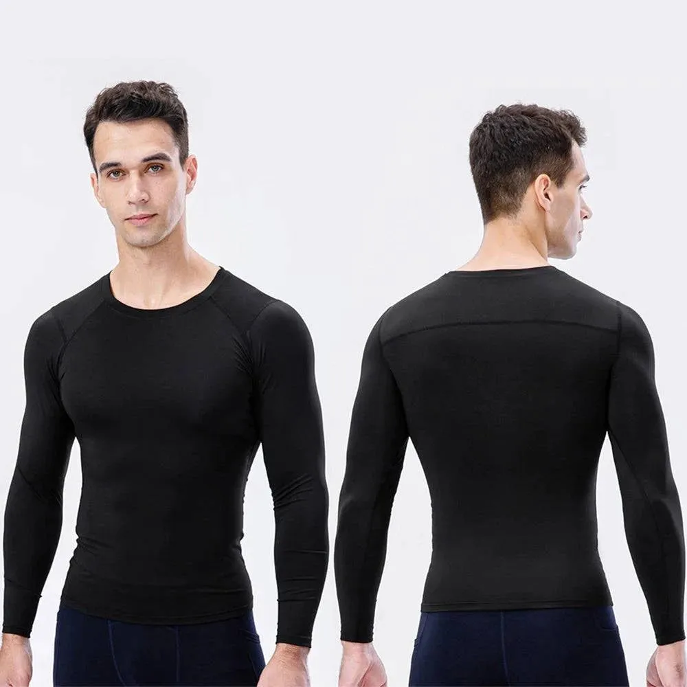 3pcs Men's Athletic Long Sleeve Compre ssion Shirts Quick Dry Workout T-Shirt Running Tops