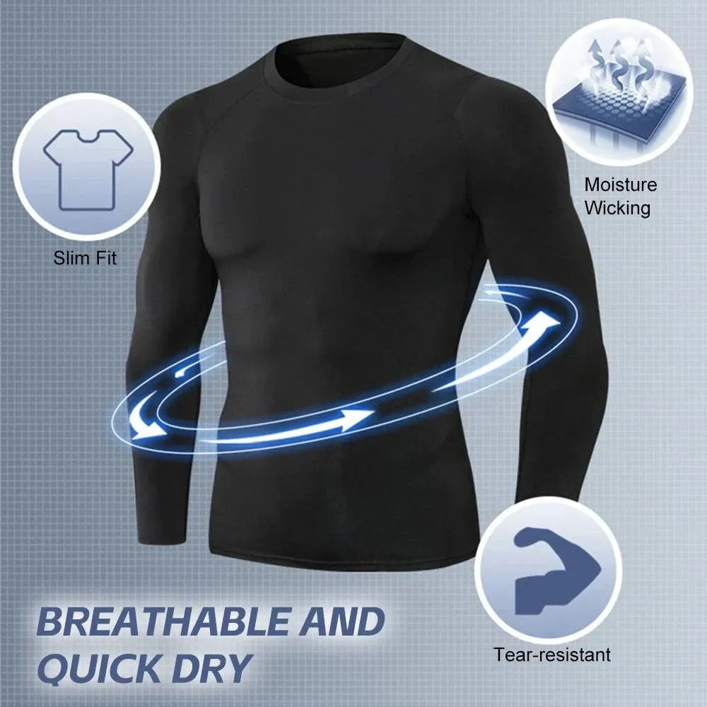 3pcs Men's Athletic Long Sleeve Compre ssion Shirts Quick Dry Workout T-Shirt Running Tops