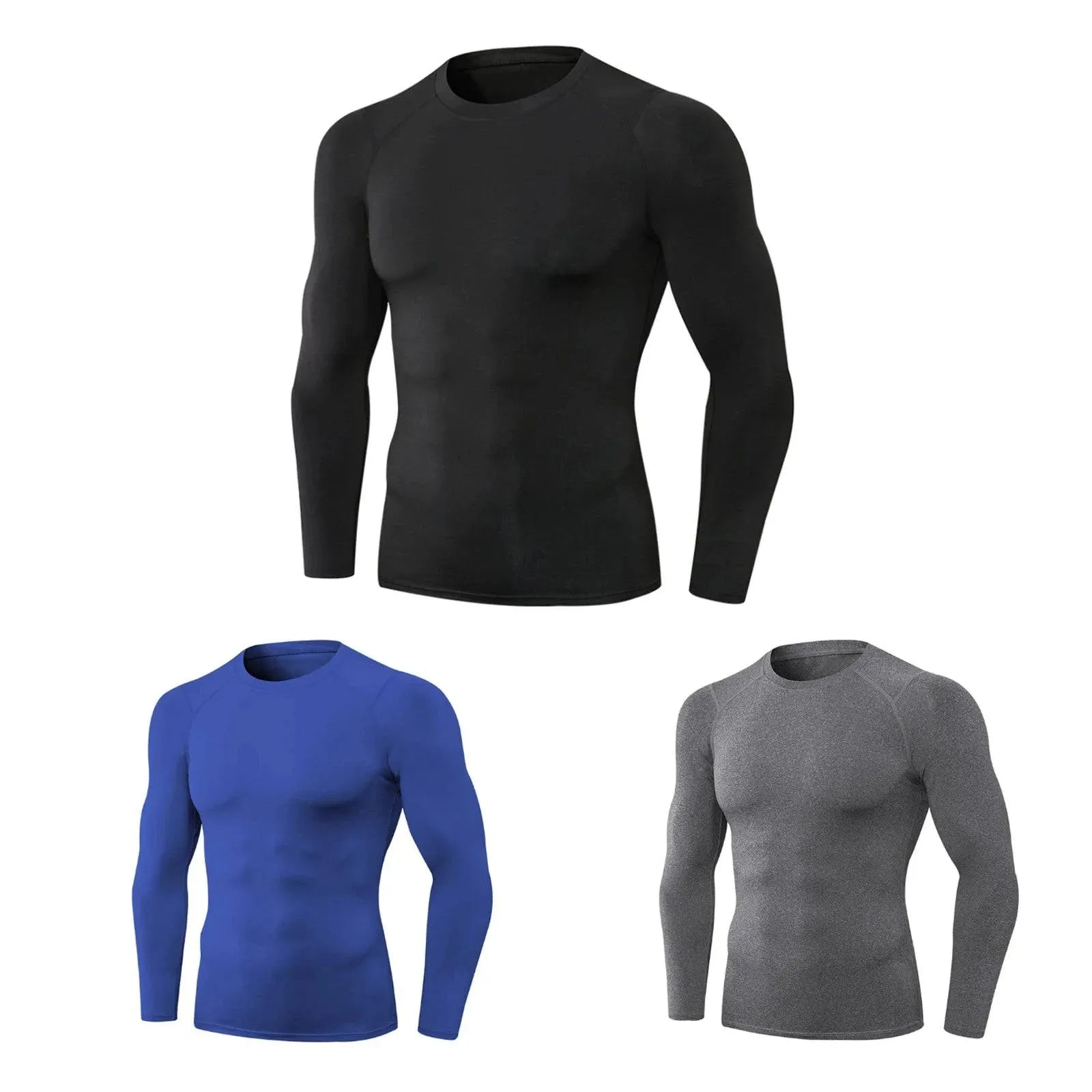 3pcs Men's Athletic Long Sleeve Compre ssion Shirts Quick Dry Workout T-Shirt Running Tops