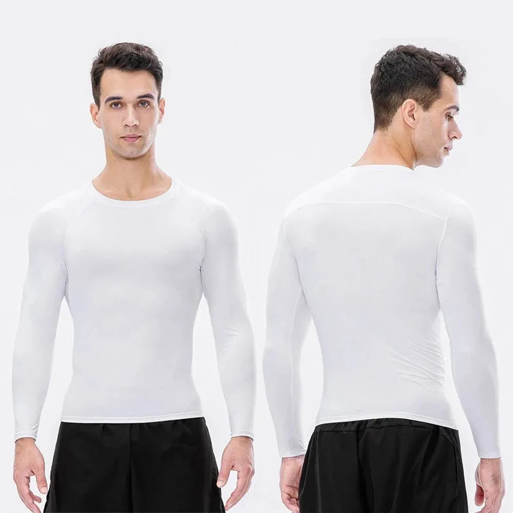 3pcs Men's Athletic Long Sleeve Compre ssion Shirts Quick Dry Workout T-Shirt Running Tops