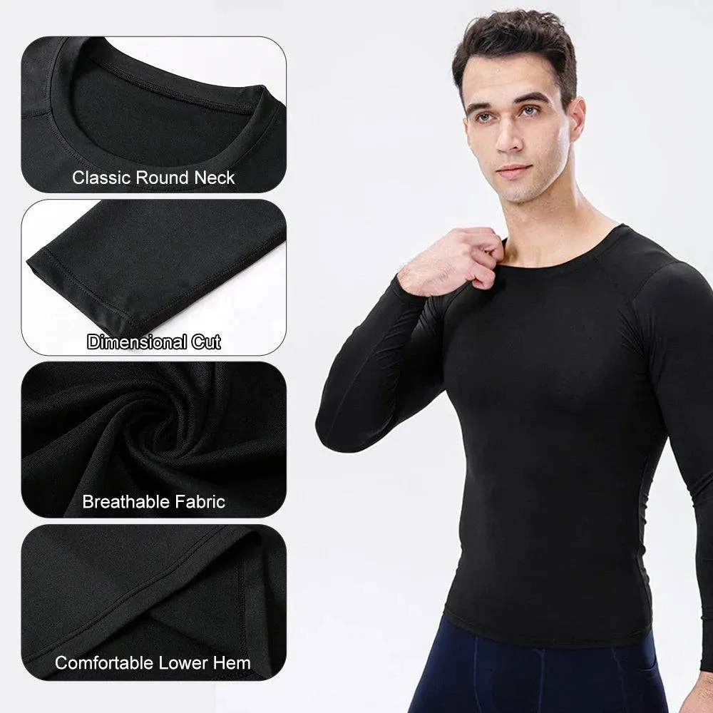 3pcs Men's Athletic Long Sleeve Compre ssion Shirts Quick Dry Workout T-Shirt Running Tops