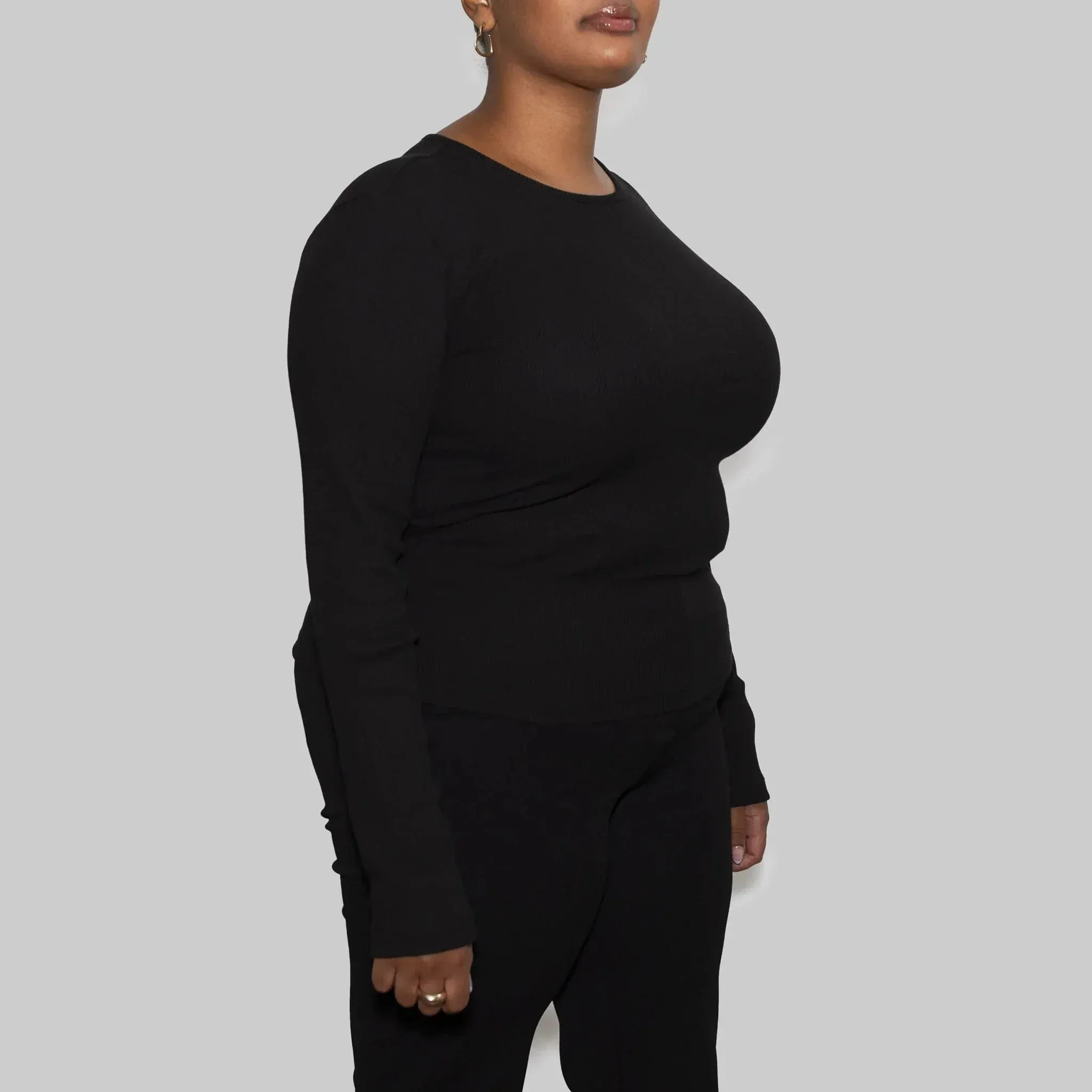 5 Pack | Women’s Rib Long Sleeve Tops, Recycled Cotton, Black