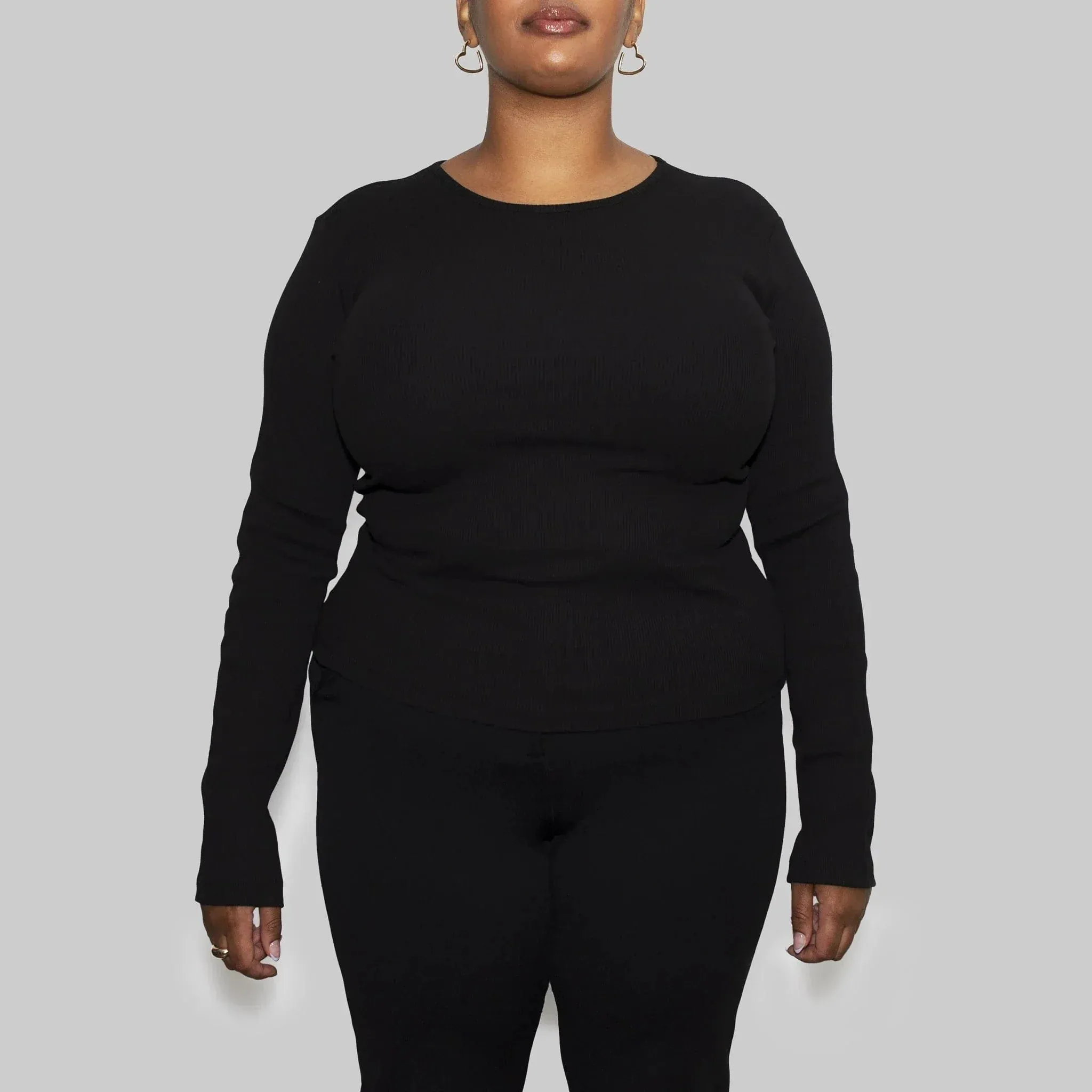 5 Pack | Women’s Rib Long Sleeve Tops, Recycled Cotton, Black