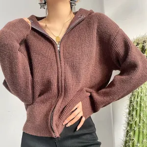 Basic Babe Ribbed Zipper-Front Hoodie