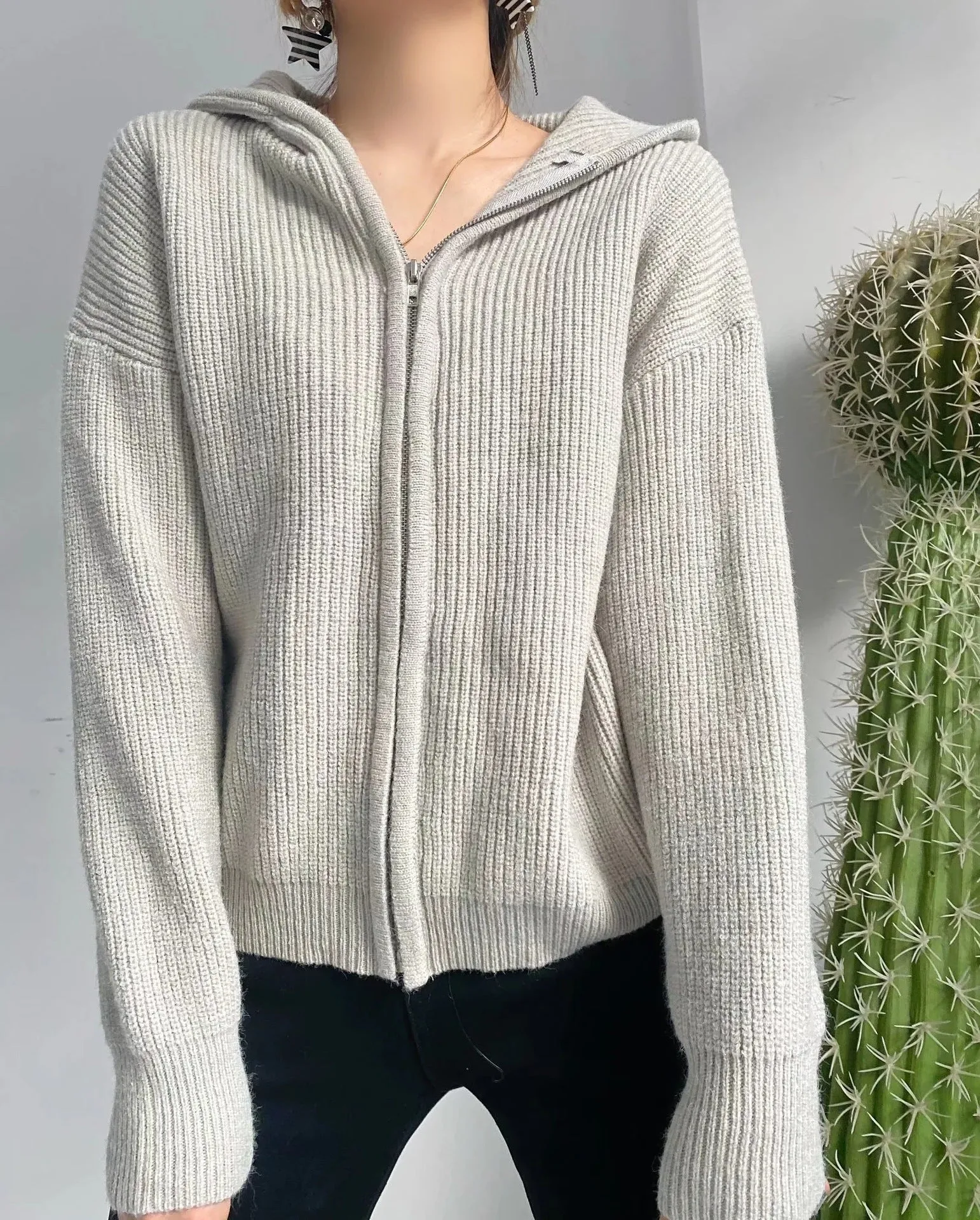 Basic Babe Ribbed Zipper-Front Hoodie