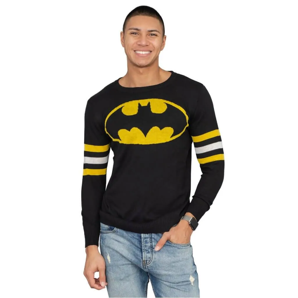 Batman Logo Knitted Sweatshirt with Striped Sleeves