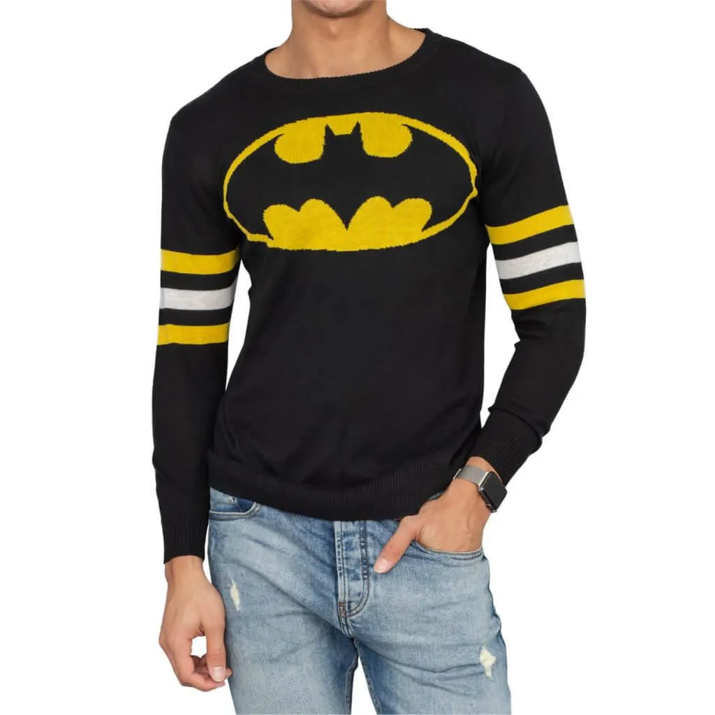 Batman Logo Knitted Sweatshirt with Striped Sleeves