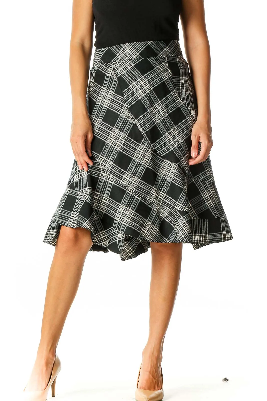 Black Checkered Classic Flared Skirt