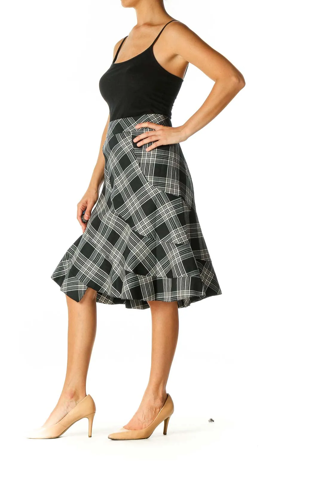 Black Checkered Classic Flared Skirt