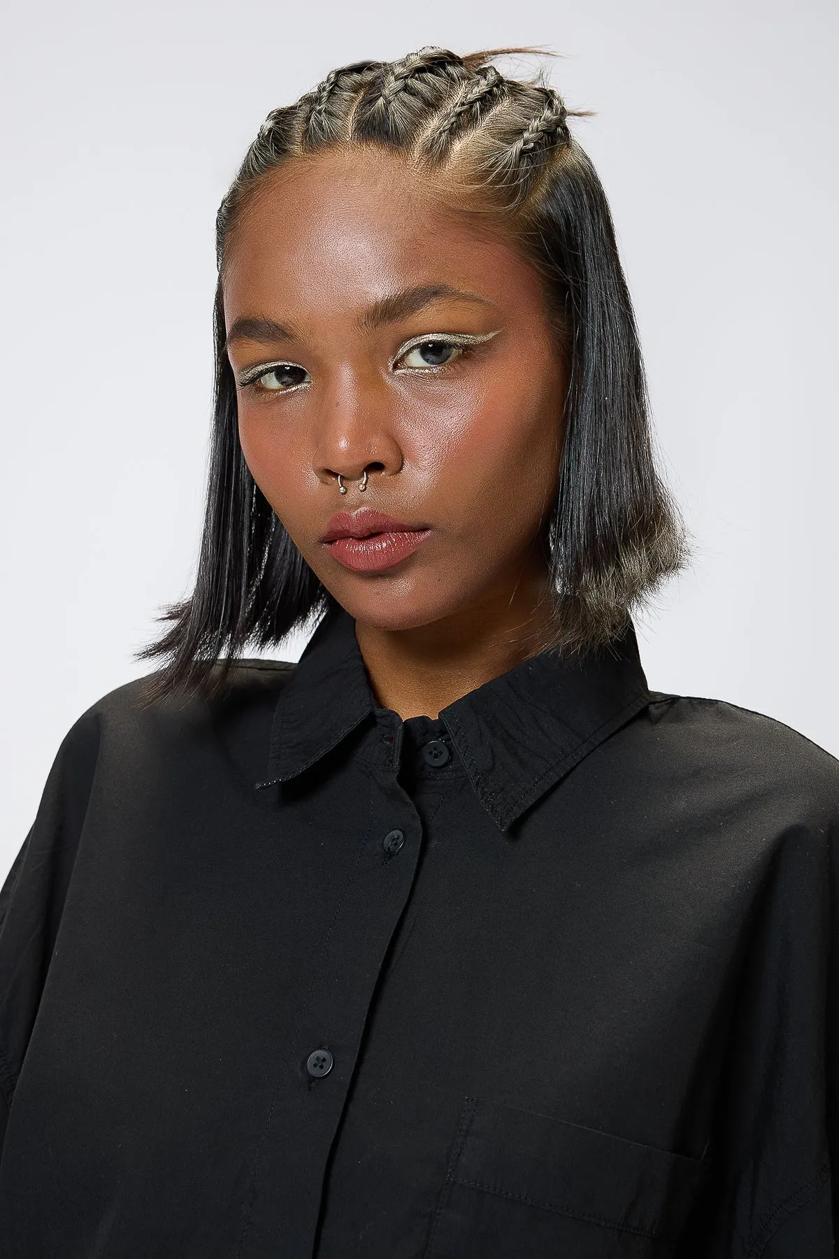 Black Cropped Cotton Shirt