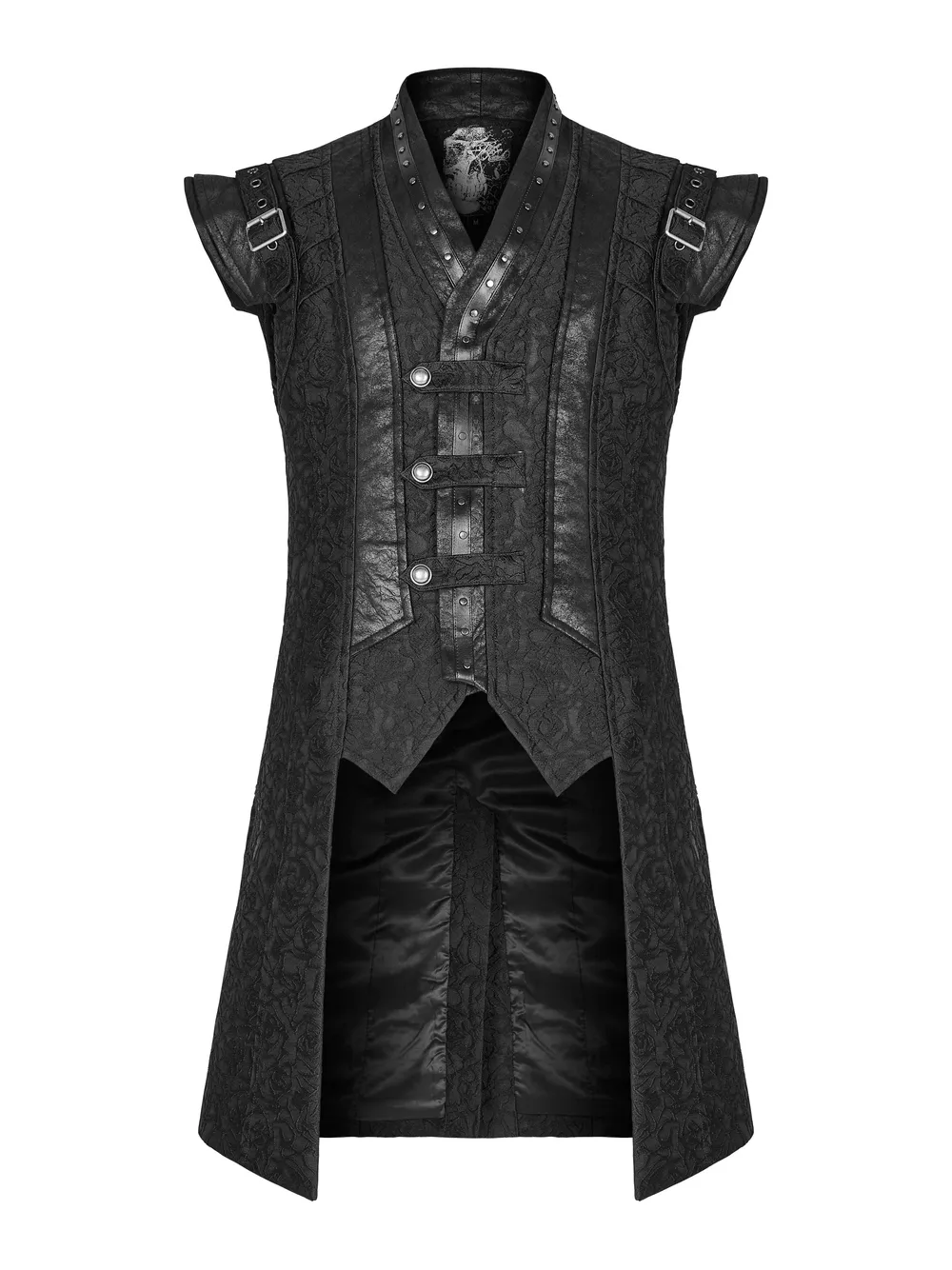 Black Gothic Jacquard Waistcoat with Buckle Accents