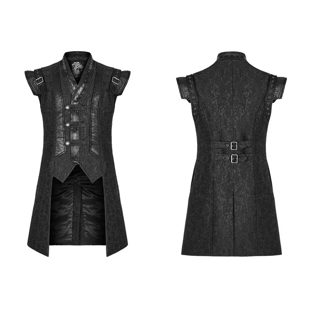 Black Gothic Jacquard Waistcoat with Buckle Accents