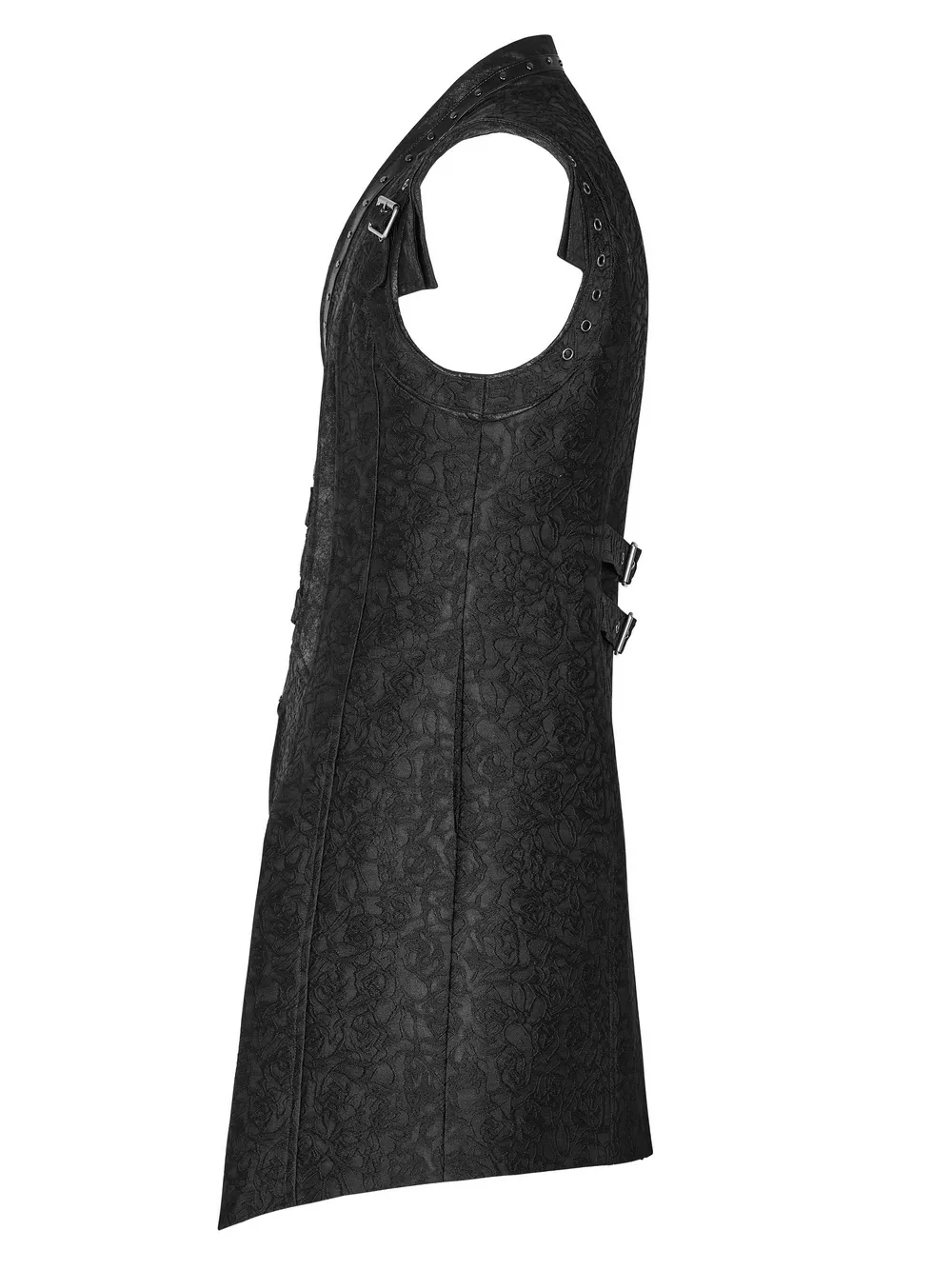 Black Gothic Jacquard Waistcoat with Buckle Accents