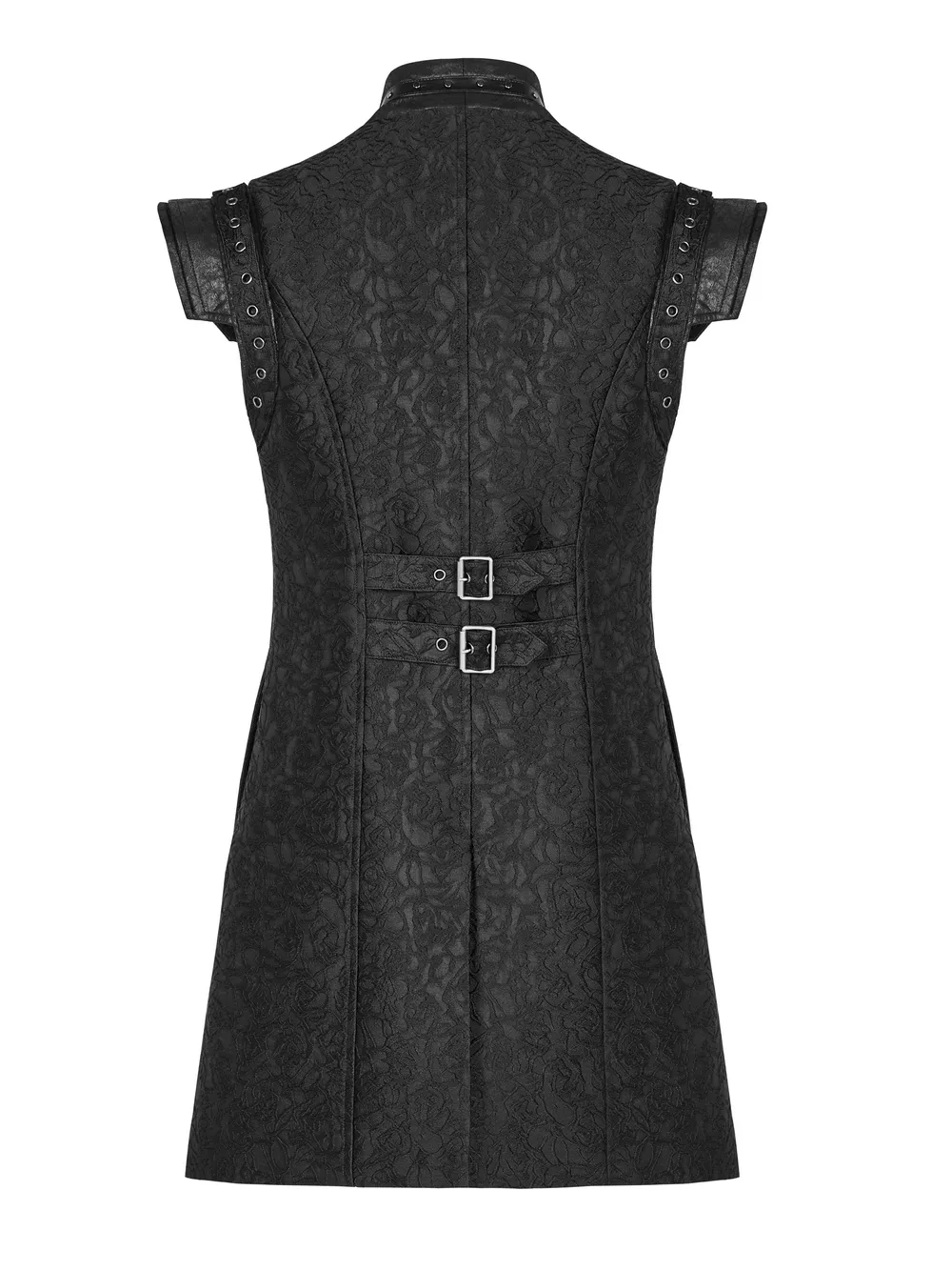 Black Gothic Jacquard Waistcoat with Buckle Accents