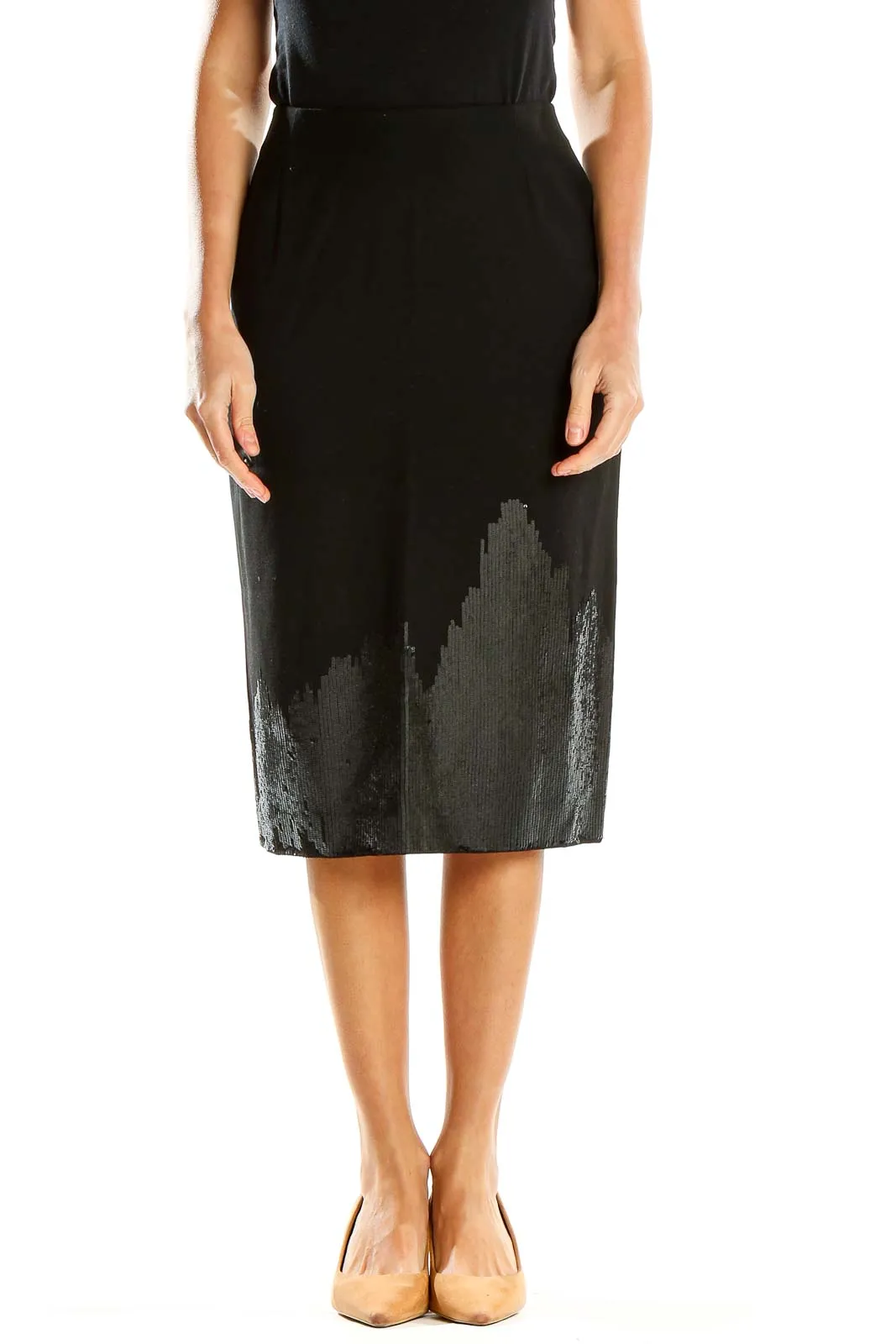 Black Sequin Classic Pencil Skirt