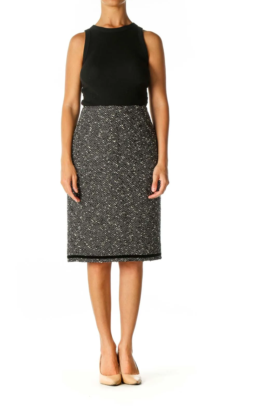 Black Textured Classic Straight Skirt