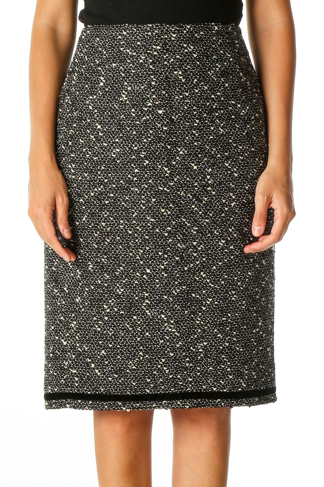 Black Textured Classic Straight Skirt