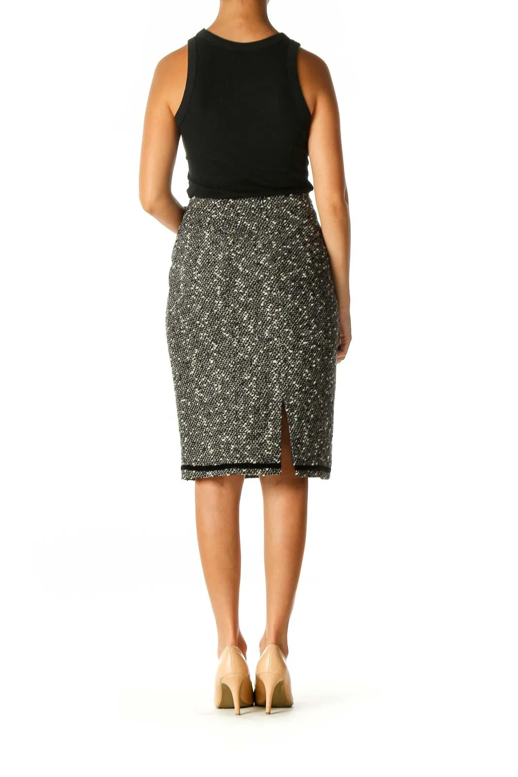 Black Textured Classic Straight Skirt