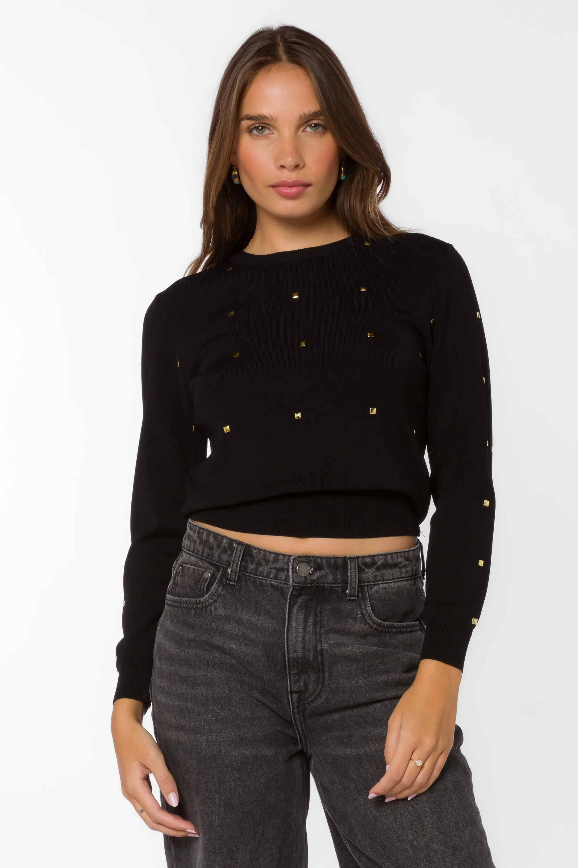 Candie Black Gold Studs Sweater