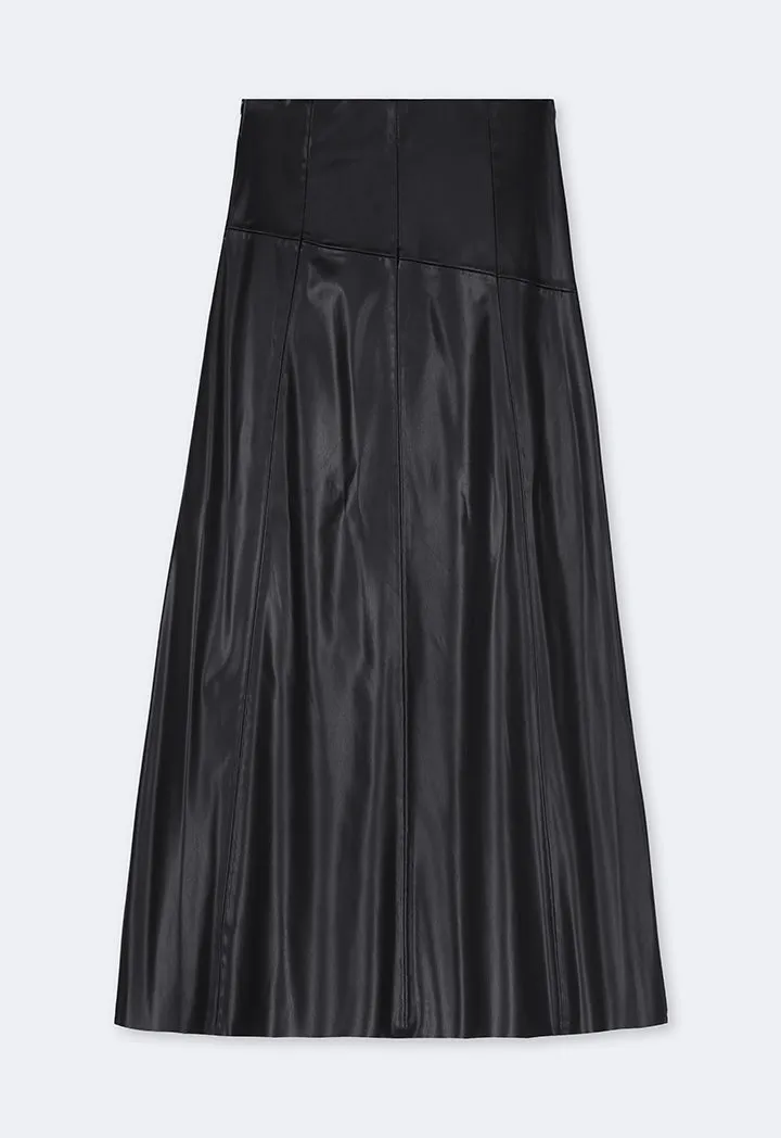 Choice Pu Leather Flared Skirt Black