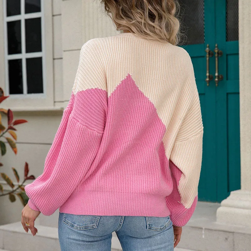 Comfy Color Block Drop Shoulder Pullover Rib Knit Sweater