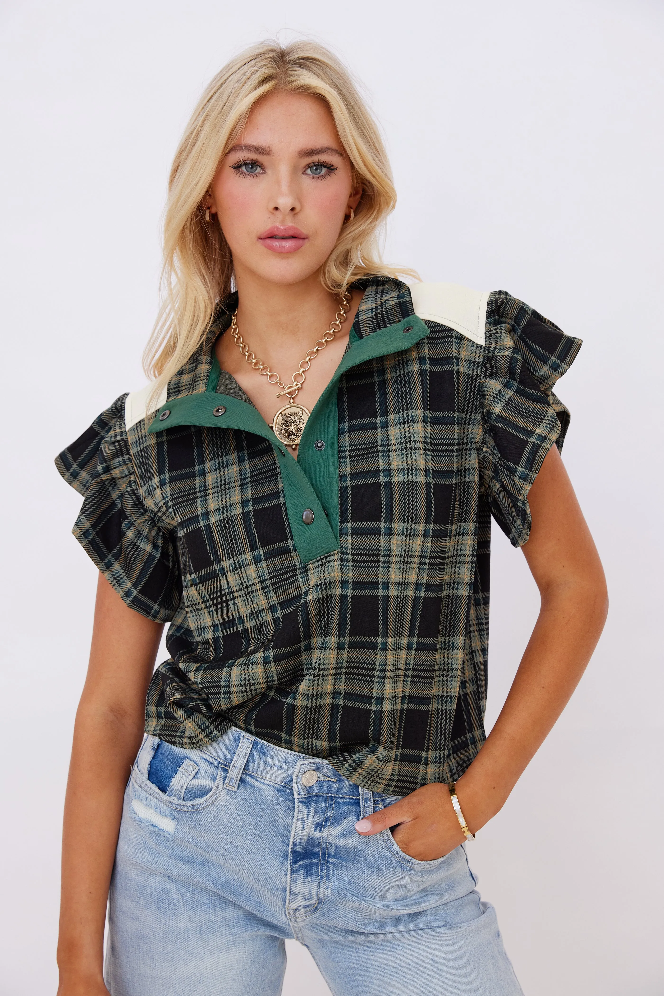 Conner Plaid Short Sleeve Top