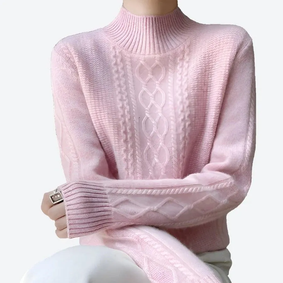 Elegant Textured Cable Knit Turtleneck Sweaters