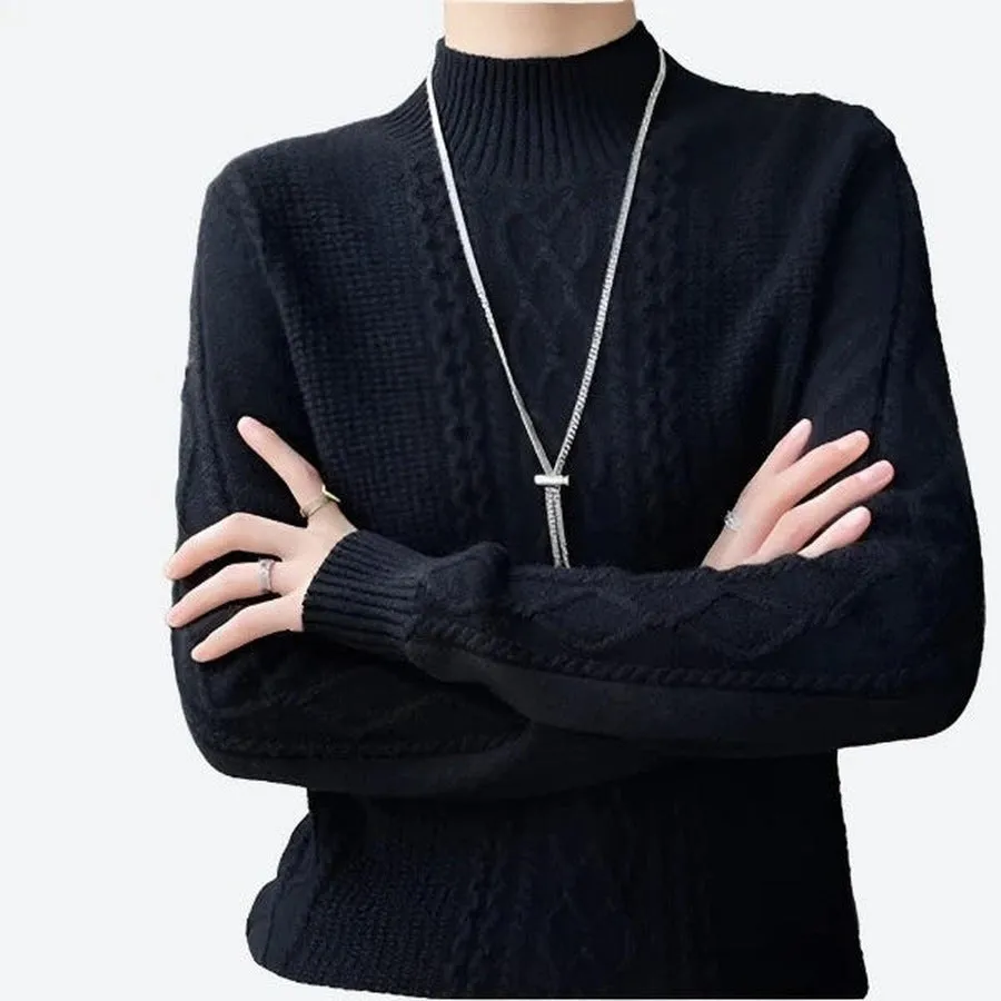 Elegant Textured Cable Knit Turtleneck Sweaters