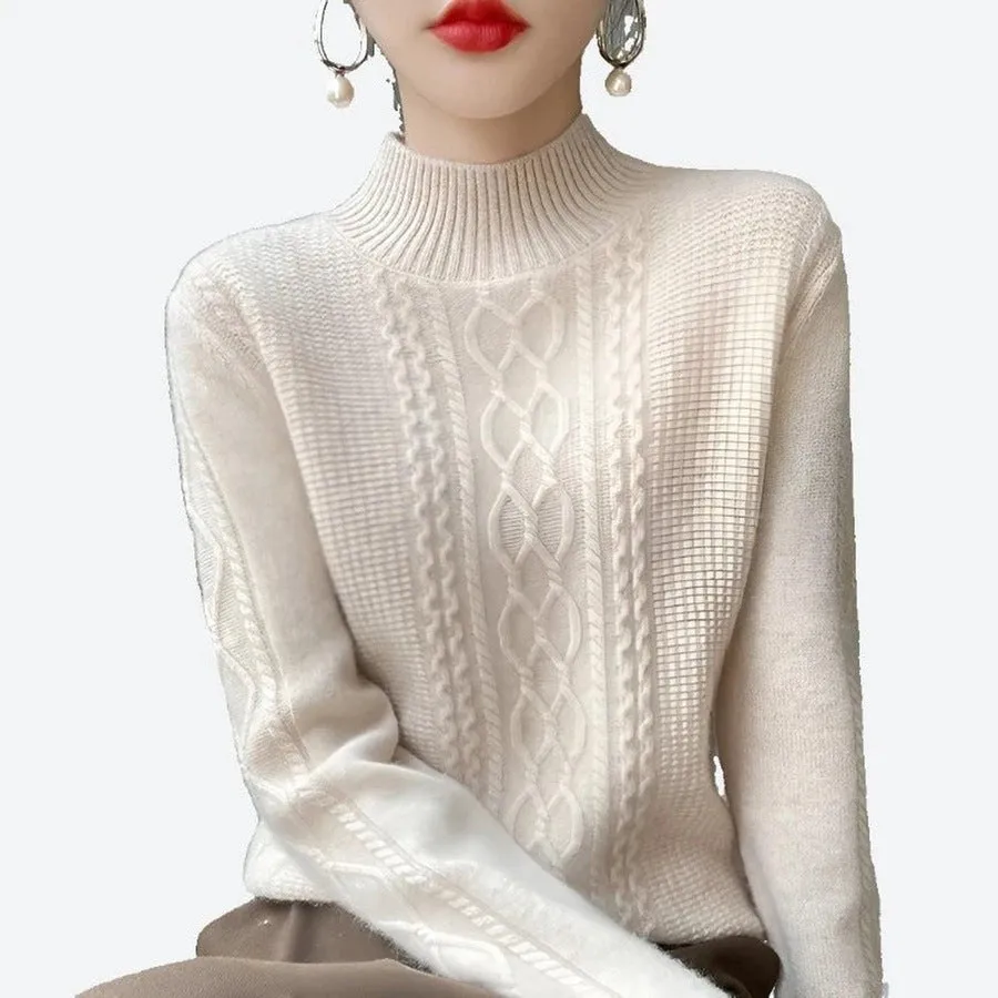 Elegant Textured Cable Knit Turtleneck Sweaters