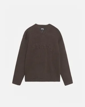 EMBROIDERED V-NECK LOGO SWEATER