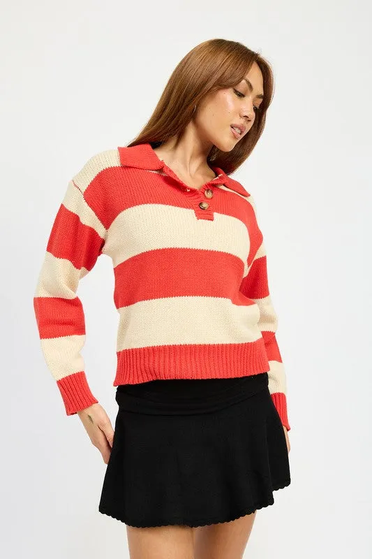 EMORY PARK Striped Half-button Pullower Sweater