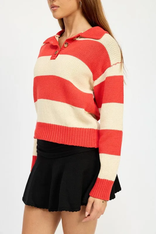 EMORY PARK Striped Half-button Pullower Sweater