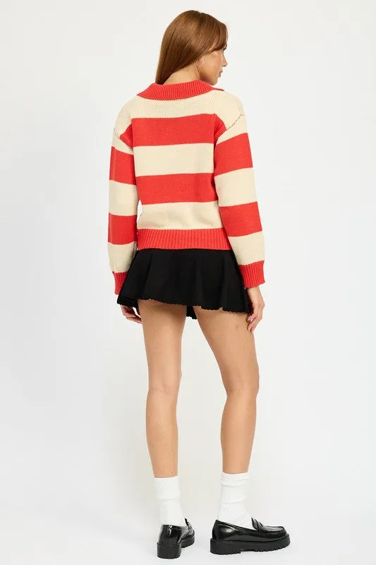 EMORY PARK Striped Half-button Pullower Sweater