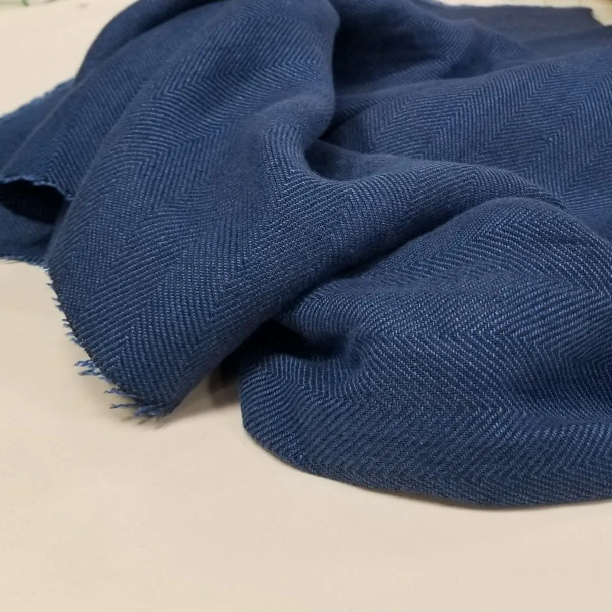 End of Bolt: 2-5/8th yards of Irish Linen Royal Blue Herringbone Bottomweight Spence Bryson Woven 300 GSM- remnant