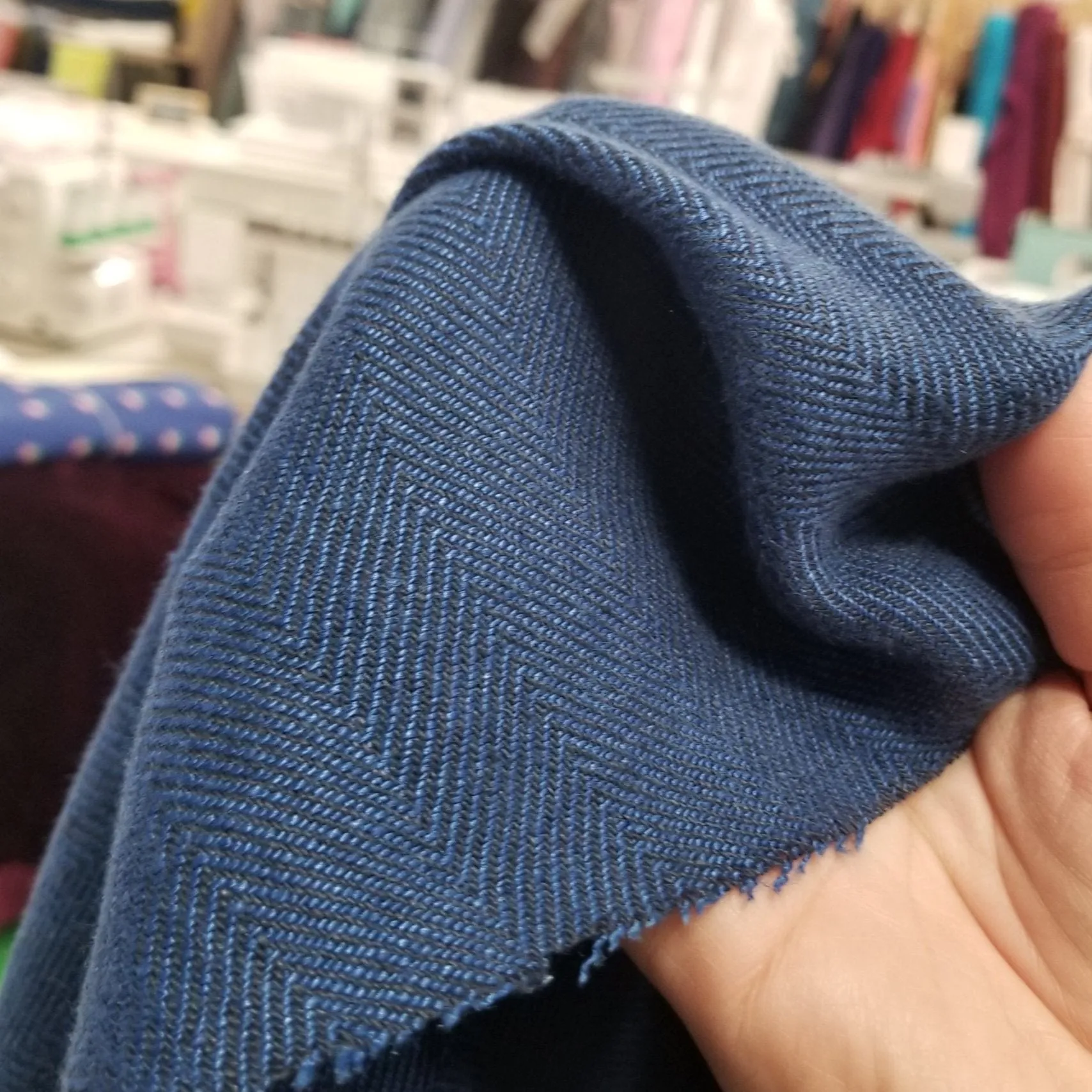 End of Bolt: 2-5/8th yards of Irish Linen Royal Blue Herringbone Bottomweight Spence Bryson Woven 300 GSM- remnant