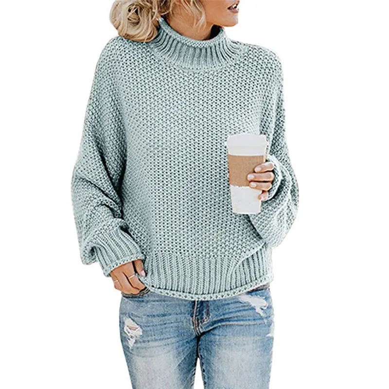 Fashion Casual Pullover Knitted Tops Long Sleeve Loose Solid Color Warm Wholesale Sweaters