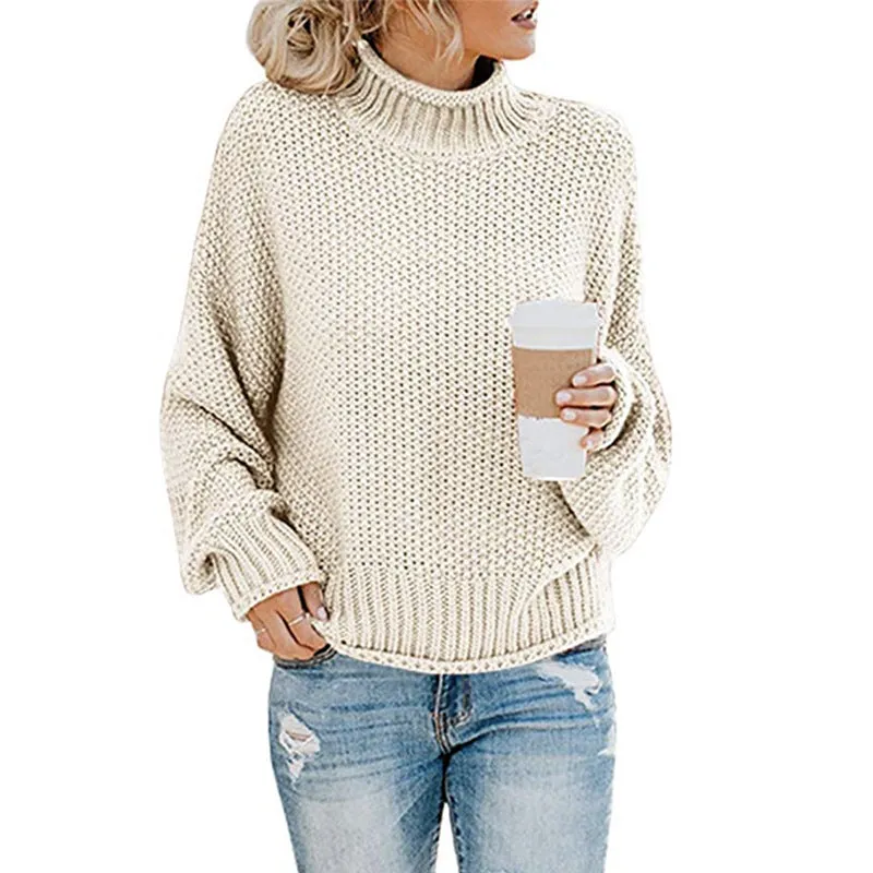 Fashion Casual Pullover Knitted Tops Long Sleeve Loose Solid Color Warm Wholesale Sweaters