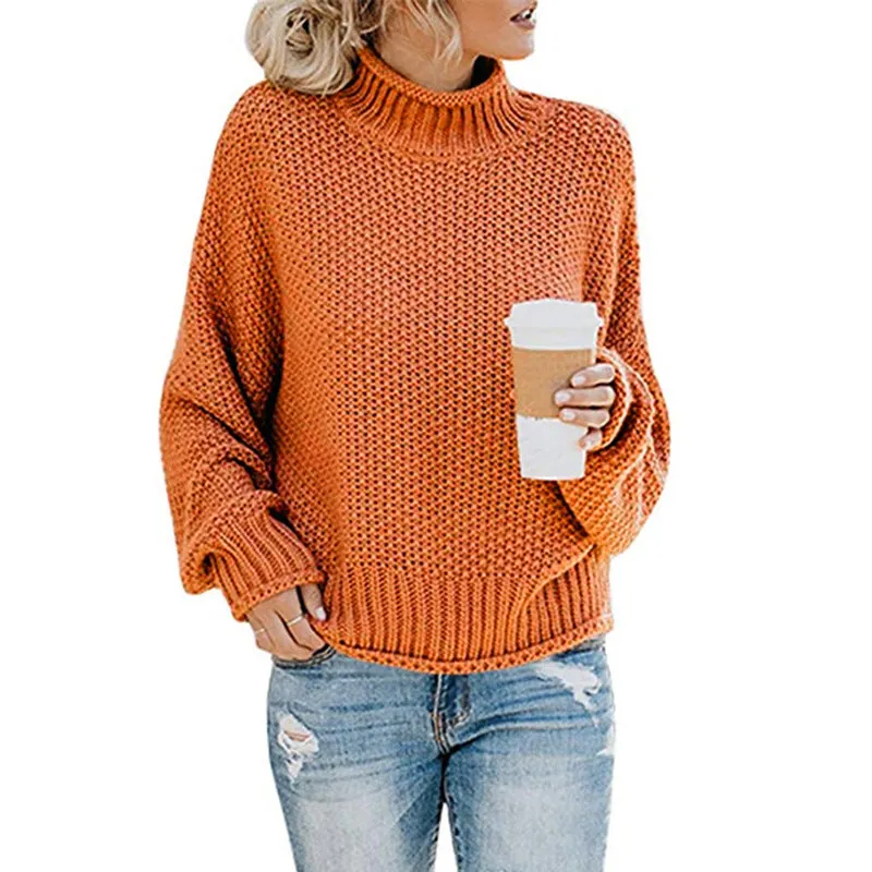 Fashion Casual Pullover Knitted Tops Long Sleeve Loose Solid Color Warm Wholesale Sweaters