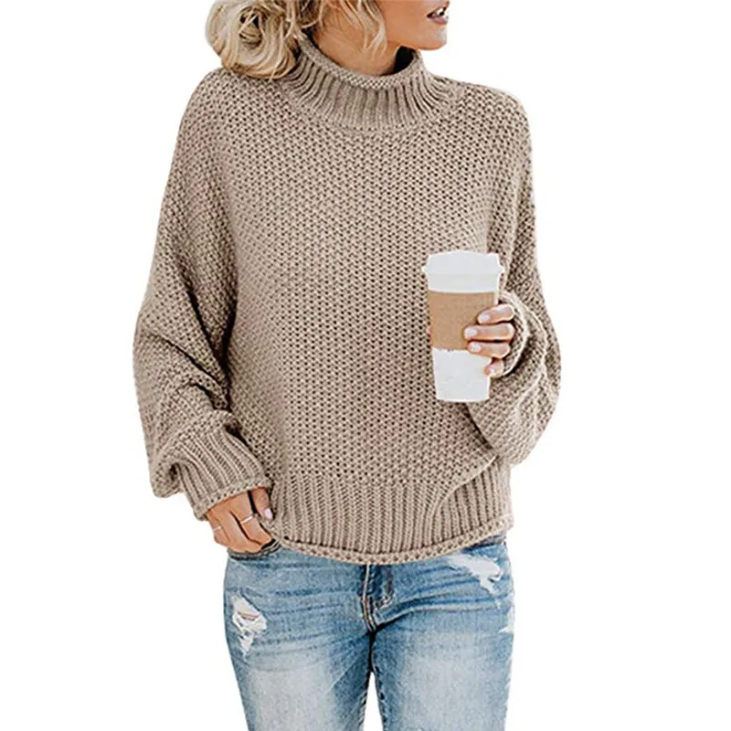 Fashion Casual Pullover Knitted Tops Long Sleeve Loose Solid Color Warm Wholesale Sweaters