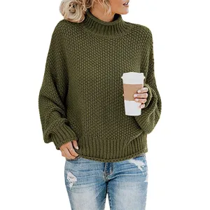 Fashion Casual Pullover Knitted Tops Long Sleeve Loose Solid Color Warm Wholesale Sweaters