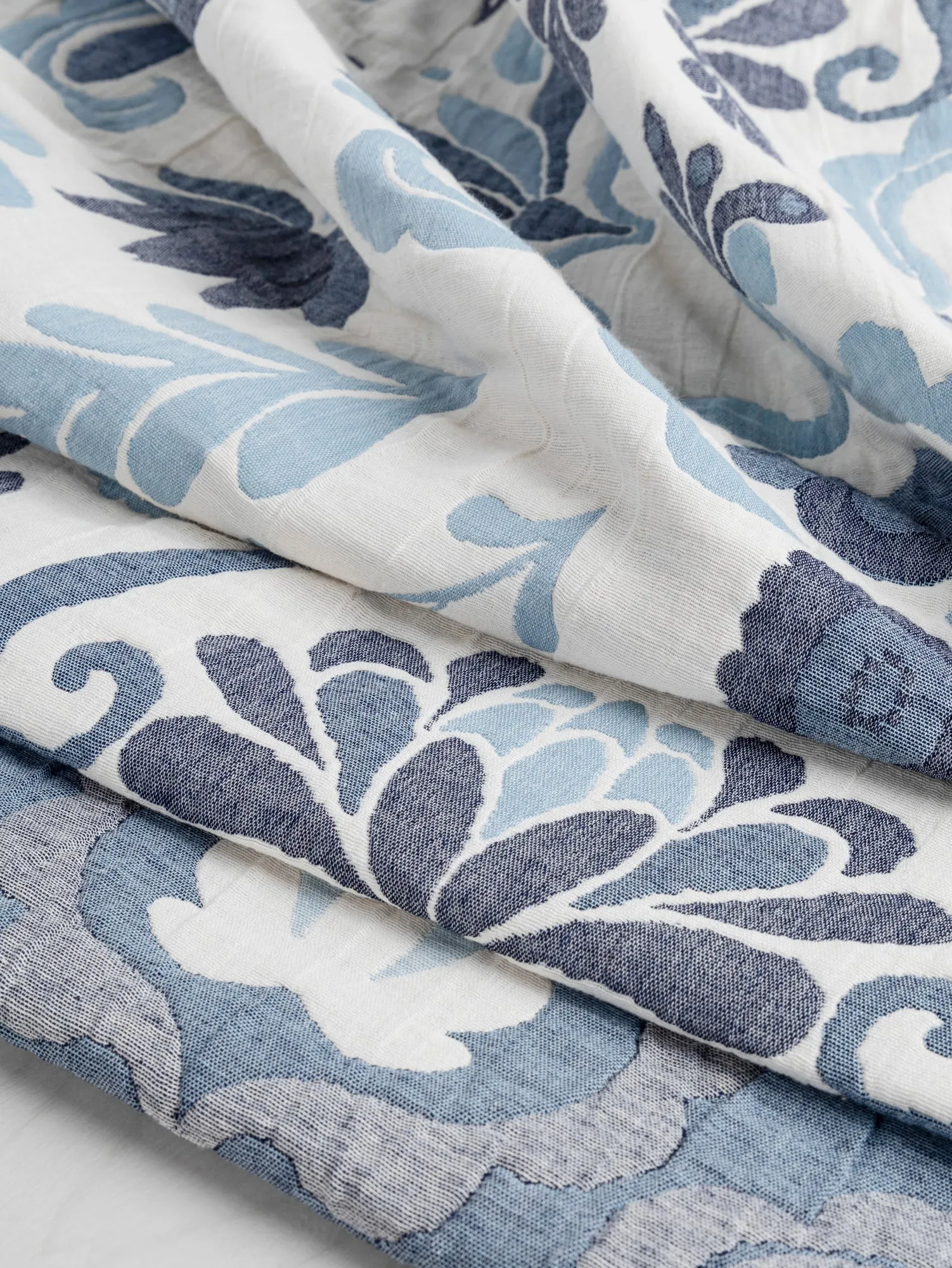 Folk Quilted Jacquard with Batting - Blue   Cream - Swatch