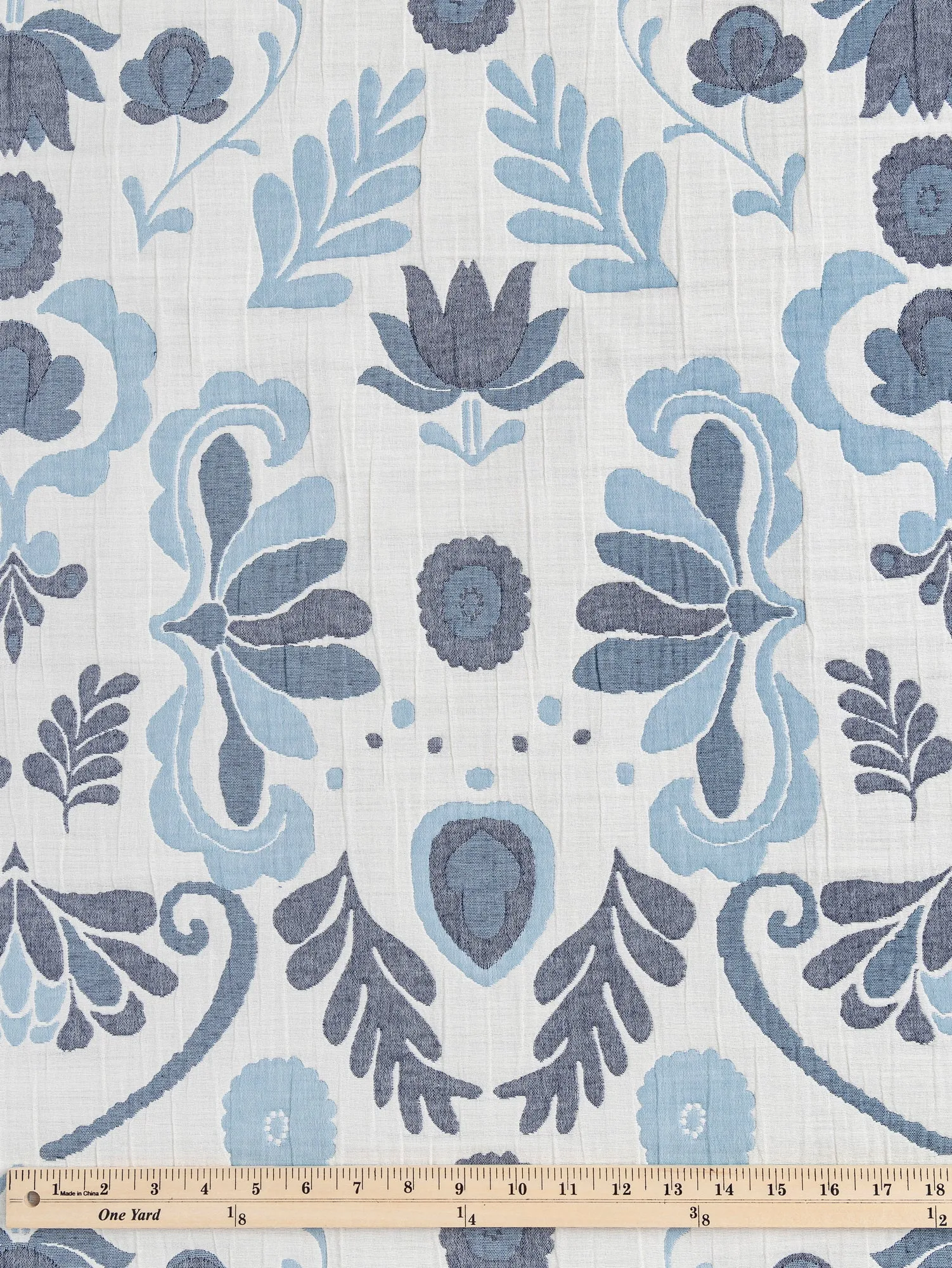 Folk Quilted Jacquard with Batting - Blue   Cream - Swatch