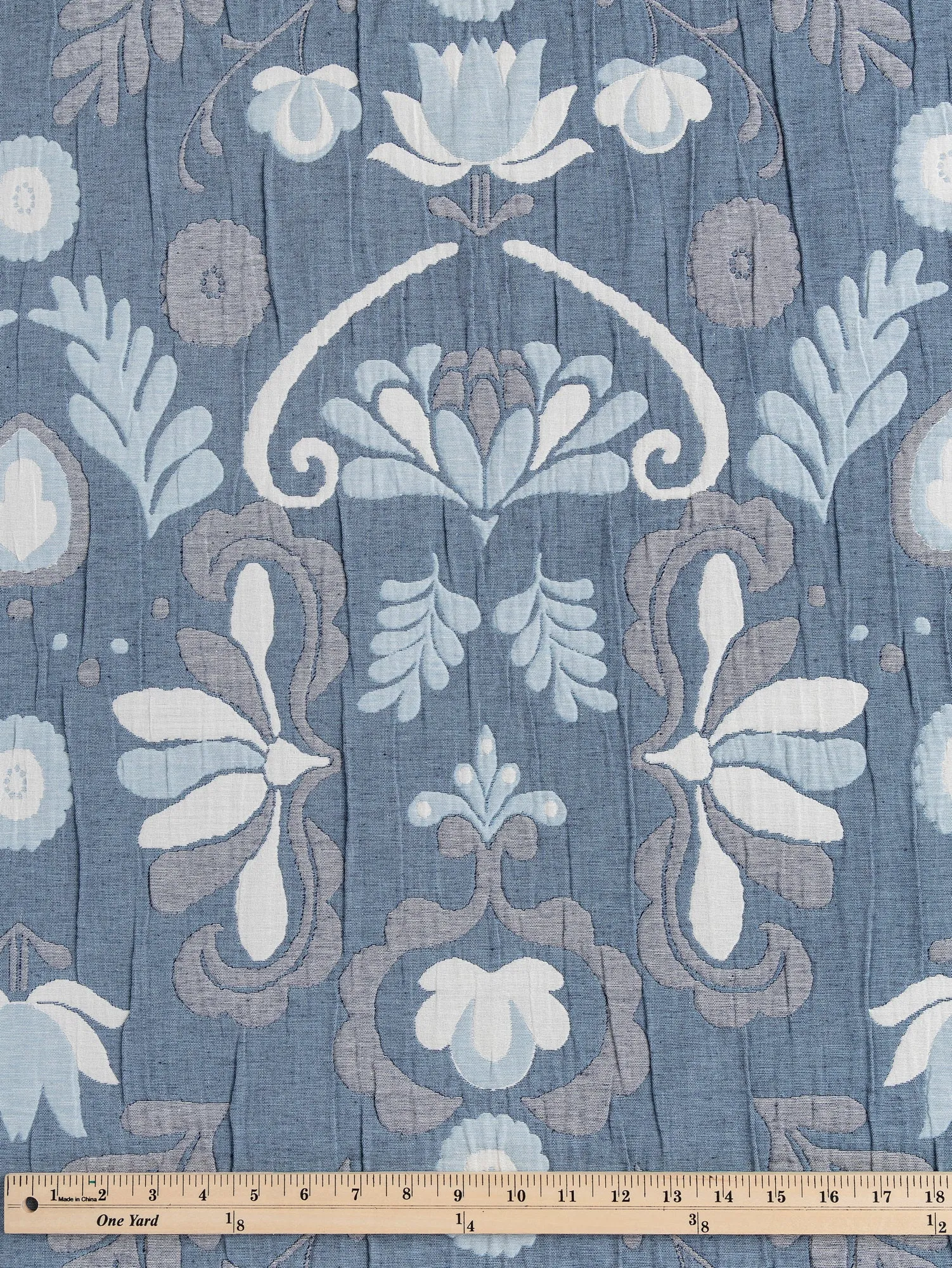 Folk Quilted Jacquard with Batting - Blue   Cream - Swatch