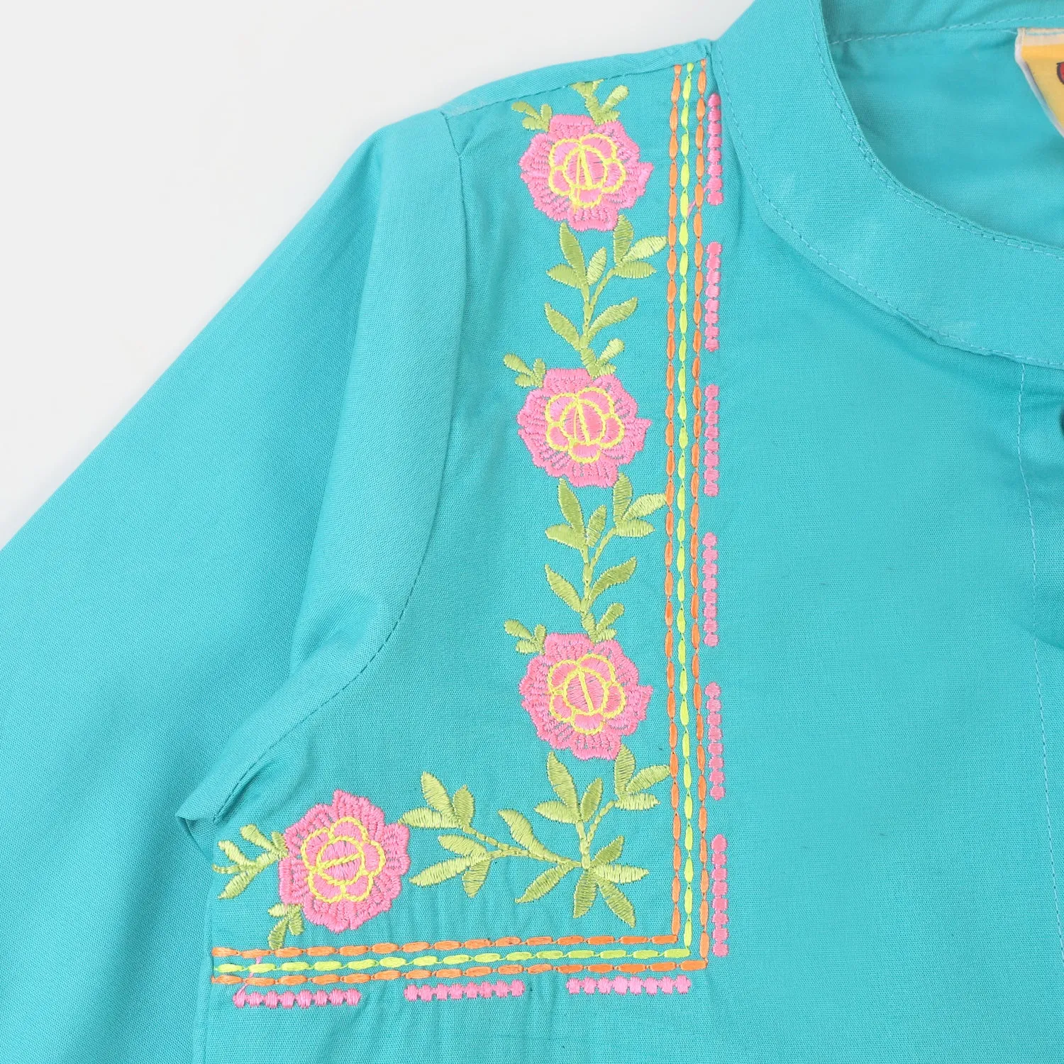 Girls Cotton EMB Top Ceramic - Teal Green