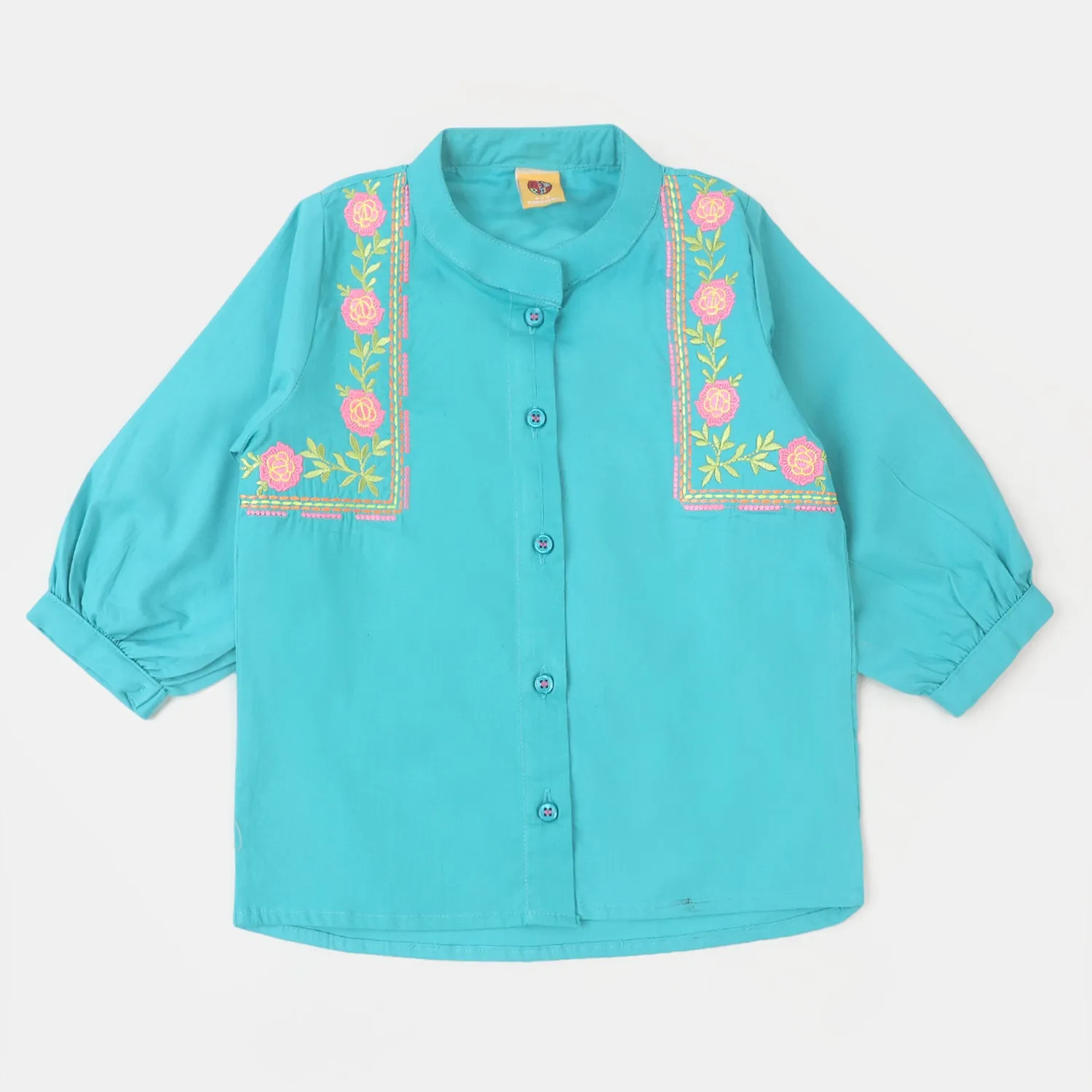 Girls Cotton EMB Top Ceramic - Teal Green