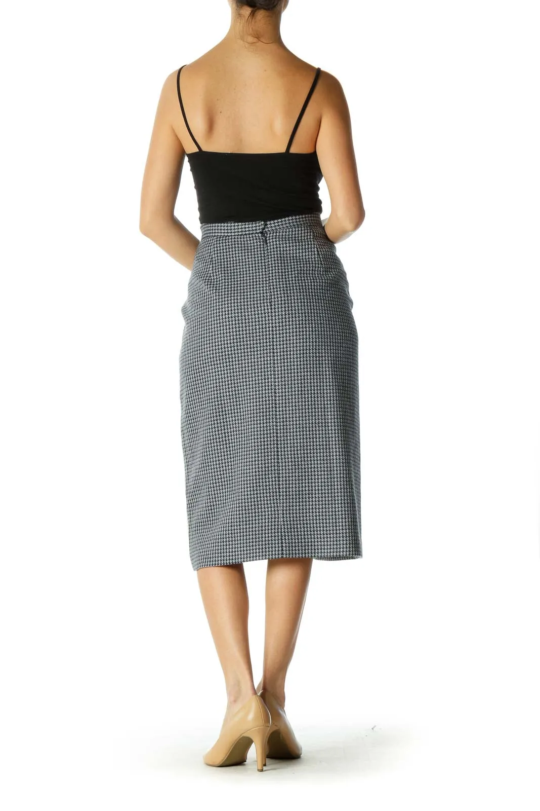 Gray Checkered Classic Straight Skirt