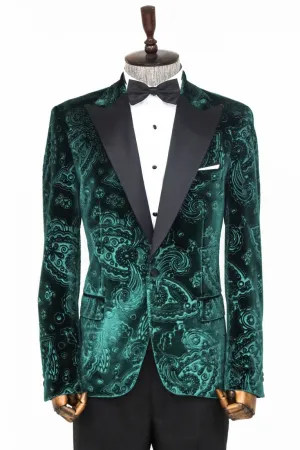 Green Velvet Paisley Engraved Prom Blazer