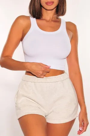 HMS ESSENTIAL: White Ribbed Seamless Sleeveless Crop Top