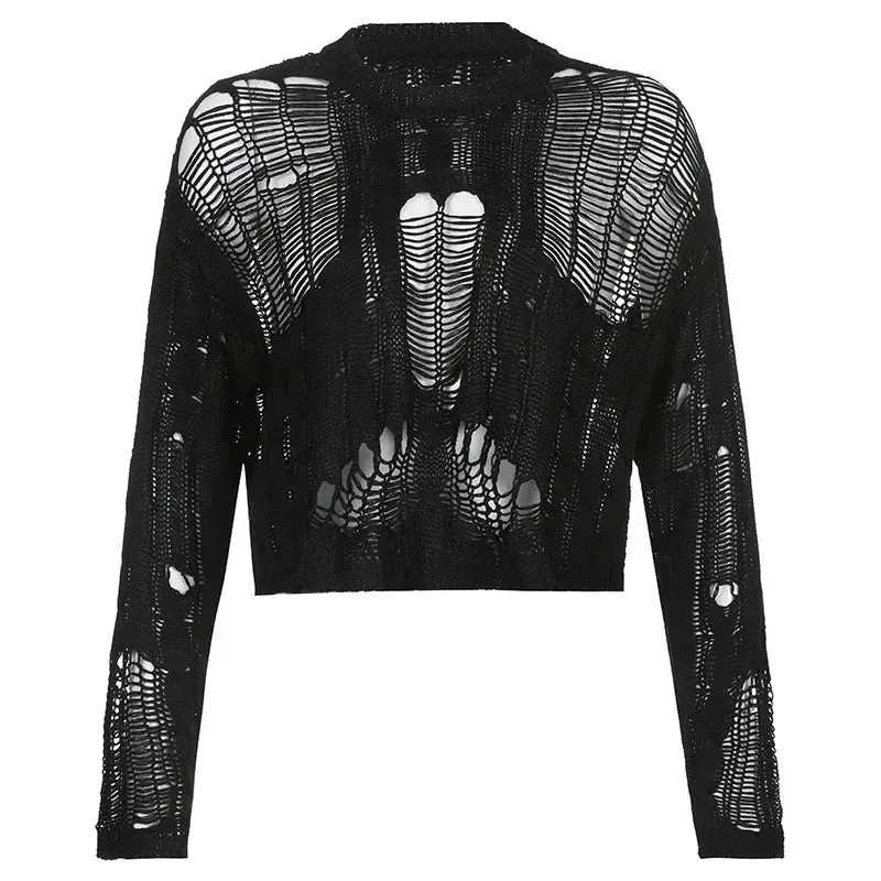 'Holy Shadows' Black Alt Grunge Knitted Sweater