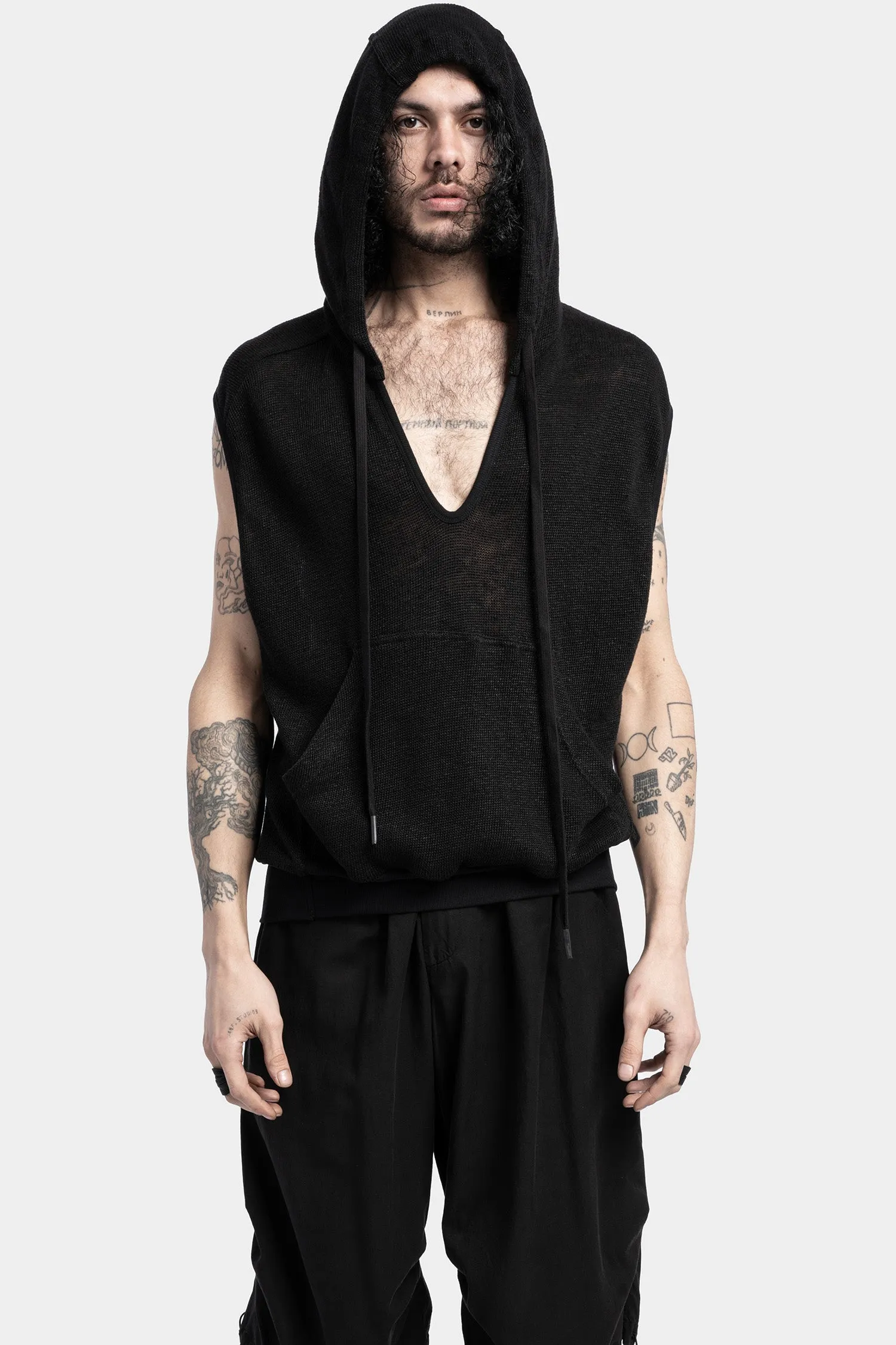 Hooded linen knit tank